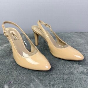 Rialto Slingback Heels Pointed Toe‎ Clear Detail Beige Pumps Women's Shoes